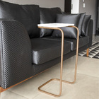 Mesa Lateral Tampo Branco Multiuso Para Sofá Base Metálica D'