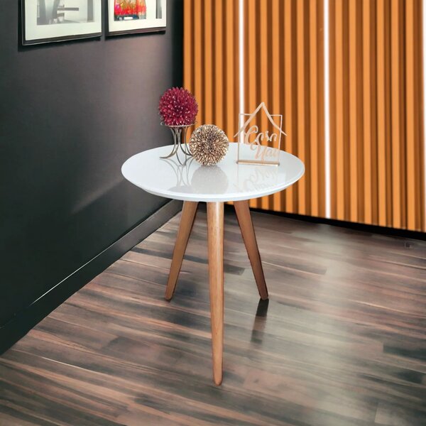 Mesa Lateral Tampo Com Vidro 60x50cm Pés Palito  Branco