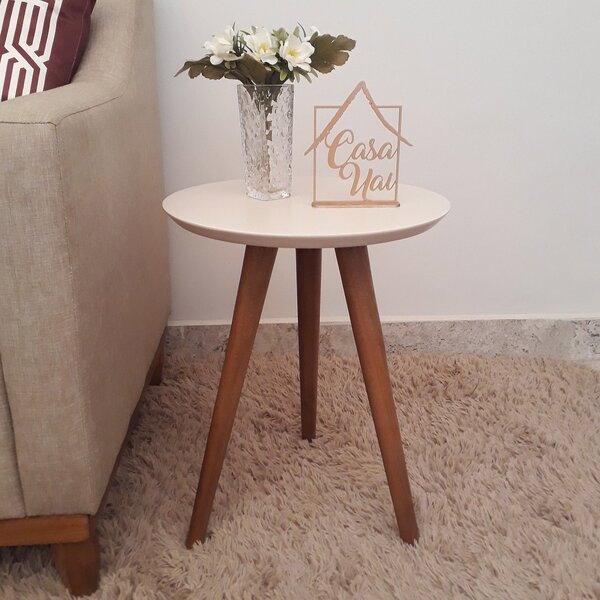 Mesa Lateral Tampo Em Laca 50x40cm Pés Palito  Off White