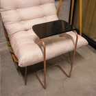 Mesa Lateral Tampo Preto Multiuso Para Sofá Base Bronze J01 -