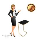 Mesa Lateral Tampo Preto Multiuso Para Sofá Base Dourado J01