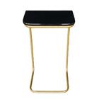 Mesa Lateral Tampo Preto Multiuso Para Sofá Base Dourado J01