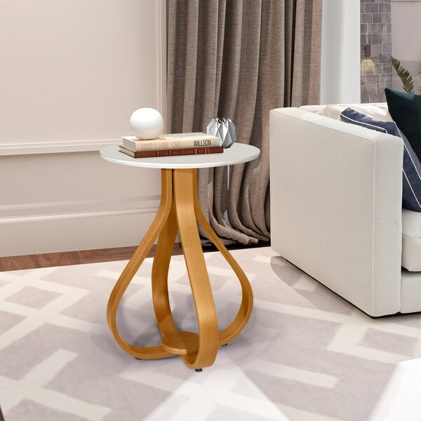 Mesa Lateral Tampo Redondo De Vidro 45x62cm Inovare Nature/br