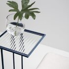 Mesa Lateral Vidro Canelado Gatsby  Azul