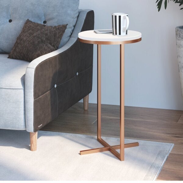 Mesa Lateral Volpi Alta Artesano Branco / Cobre