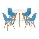 Mesa Laura 80cm Branca + 4 Cadeiras Eames Eiffel - Turquesa
