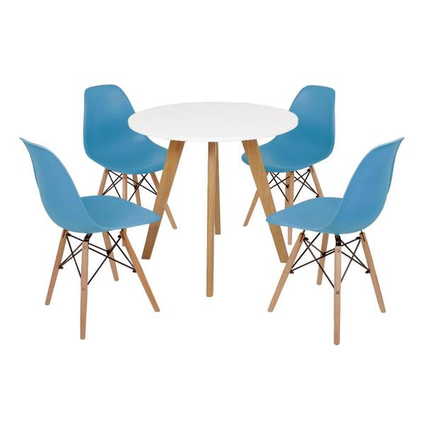 Mesa Laura 80cm Branca + 4 Cadeiras Eames Eiffel - Turquesa