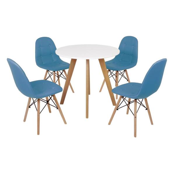 Mesa Laura 80cm Branca + 4 Cadeiras Eiffel Botonê - Turquesa