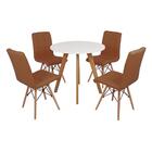 Mesa Laura 80cm Branca + 4 Cadeiras Eiffel Gomos - Marrom