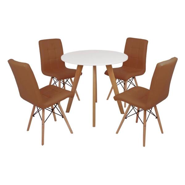 Mesa Laura 80cm Branca + 4 Cadeiras Eiffel Gomos - Marrom