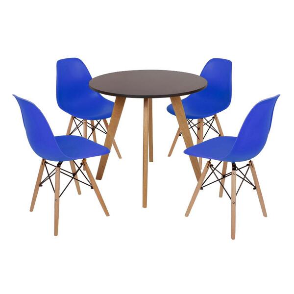 Mesa Laura 80cm Preta + 4 Cadeiras Eames Eiffel - Azul