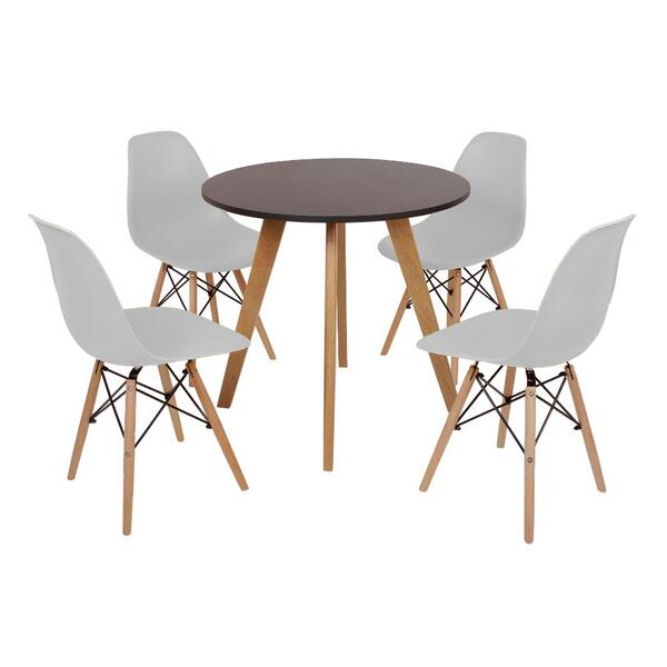Mesa Laura 80cm Preta + 4 Cadeiras Eames Eiffel - Cinza