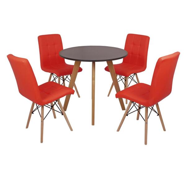 Mesa Laura 80cm Preta + 4 Cadeiras Eiffel Gomos - Vermelha