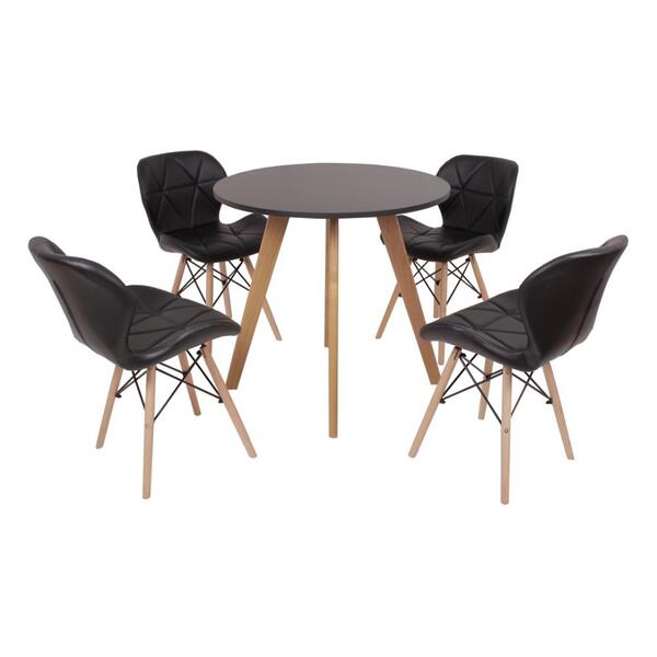 Mesa Laura 80cm Preta + 4 Cadeiras Eiffel Slim - Preta