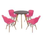Mesa Laura 80cm Preta + 4 Cadeiras Eiffel Slim - Rosa