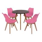 Mesa Laura 80cm Preta + 4 Cadeiras Leda - Rosa