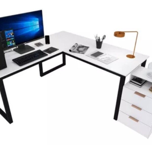 Mesa Madeira Escritório Home Office Em L C/ Gaveteiro 150cm -