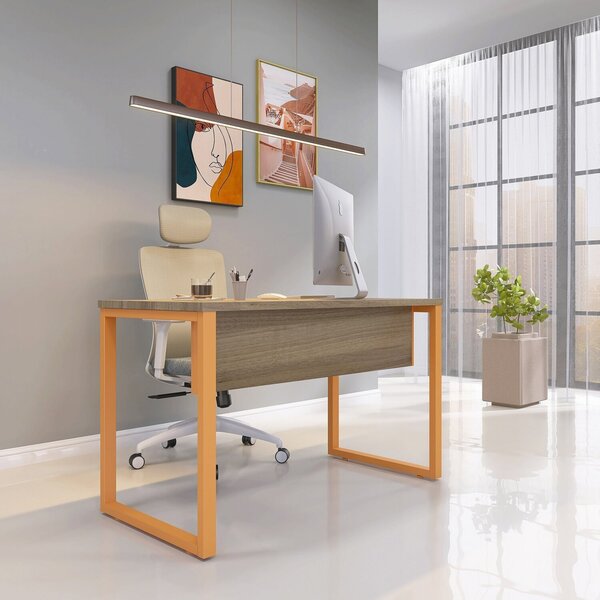 Mesa Madeira M134/60p25tub 134cm Industrial Natural E Laranja