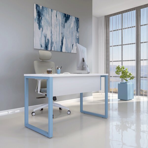 Mesa Madeira M150/70p25tub 150cm Industrial Branco E Azul Dal