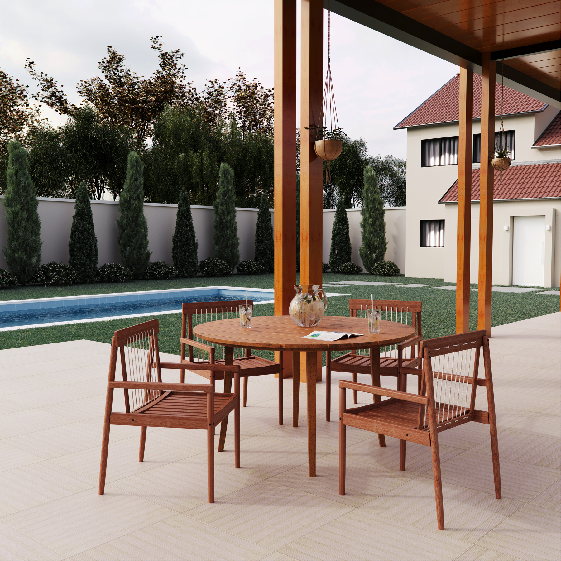 Mesa de Jardim Redonda em Madeira 75x130cm Marrom Yumi Naterial