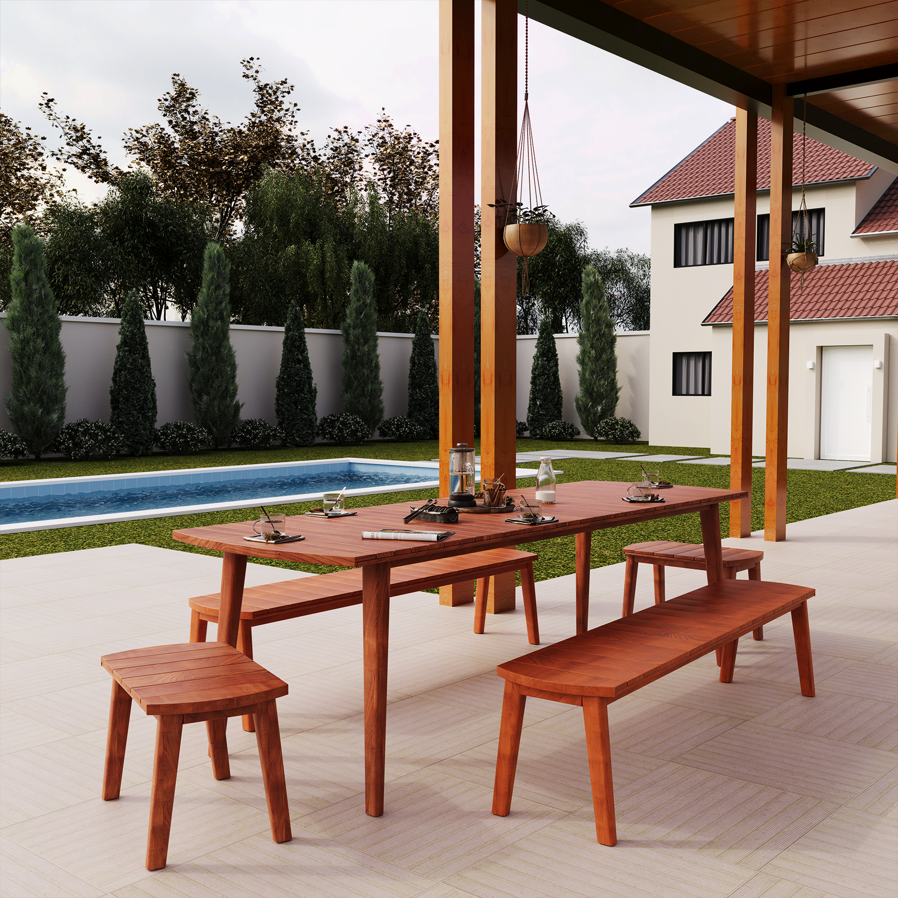 Mesa de Jardim Retangular em Madeira 75x95x240cm Marrom Yumi Naterial