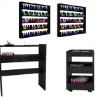 Mesa Manicure + 2kit Preto Porta Esmaltes Prateleira + Carrin