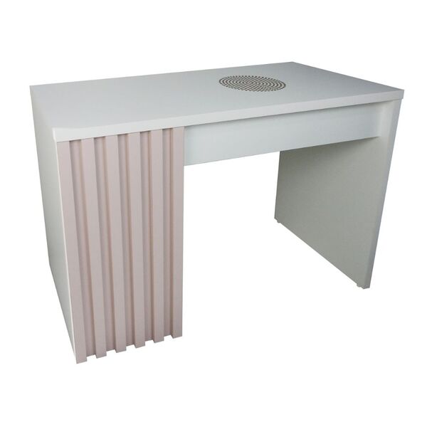Mesa Nails Rubi Ripado 117x50 Cm Com Aspirador - Branco/rosa