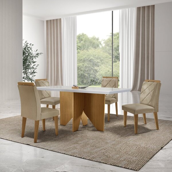 Mesa Nancy 120 Tampo Mdf Canto Reto Com 4 Cadeiras Hydra Turi