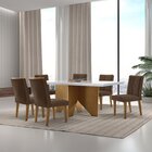 Mesa Nancy 180 Tampo Mdf Vidro/canto Reto Com 6 Cadeiras Dand