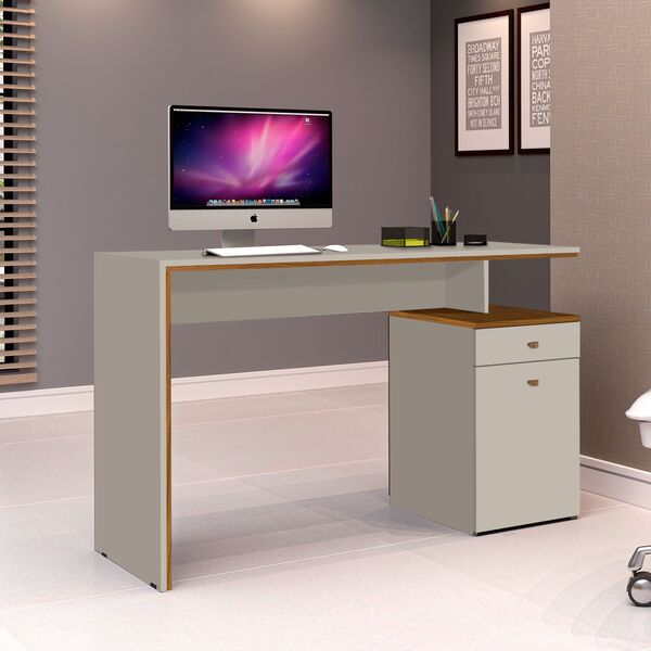 Mesa Office Escritório 1 Porta 1 Gaveta Offwhite Com Freijó -