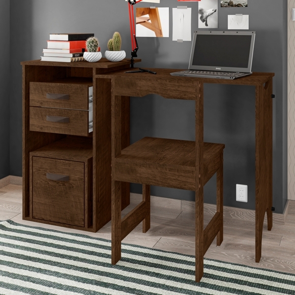 Mesa Office Retrátil Com Cadeira Zole Malbec