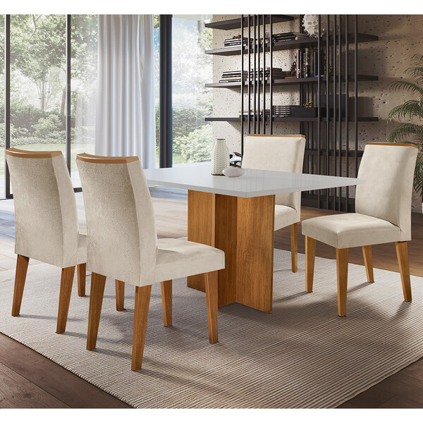 Mesa Olivia Em Mdf Com 4 Cadeiras Lunara Moderna
