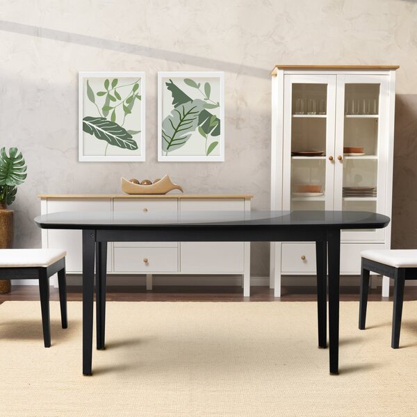 Mesa Oval 4 Lugares 1,4m Tampo Vidro E Mdf Tiê Cabecasa Madei