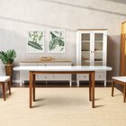 Mesa Oval 6 Lugares 1,8m Tampo Vidro E Mdf Tiê Cabecasa Madei