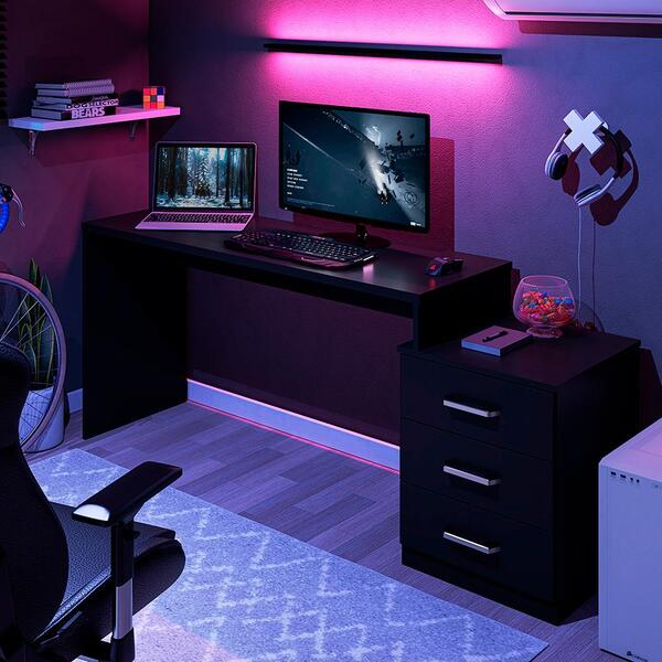 Mesa Para Computador Com 3 Gavetas Vijay Preto