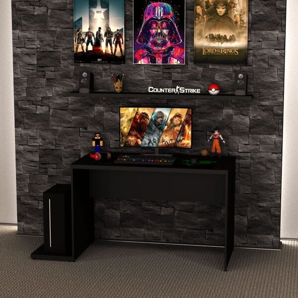 Mesa Para Computador Gamer Escritório 120cm Preto Preto