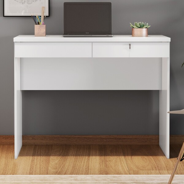 Mesa Para Computador Home Office 2 Gavetas Com Chave Branco -