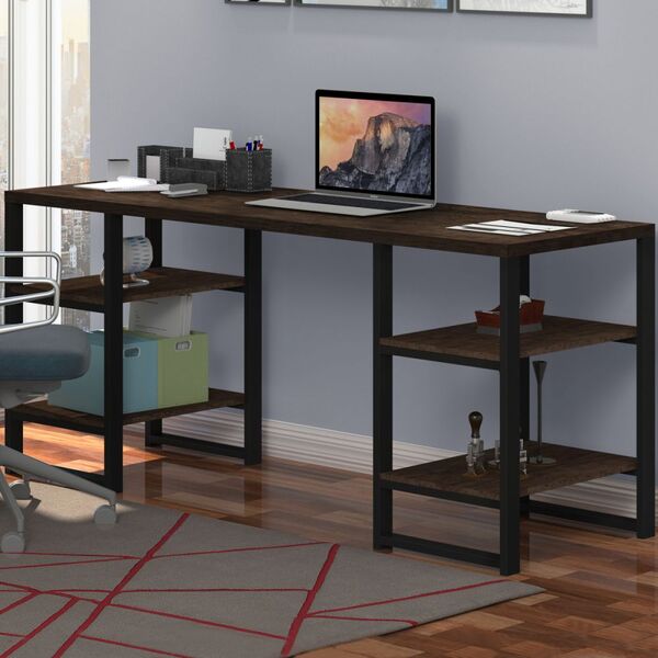 Mesa Para Computador Innovare 4 Prateleiras Preto/castanho/rú