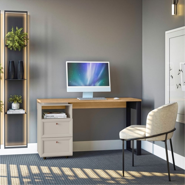 Mesa Para Computador Lille 2 Gavetas Carvalho Off White