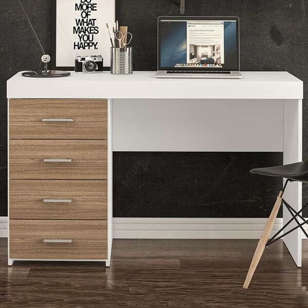 Mesa Para Computador Malta 4 Gavetas Branco/castanho - Polito