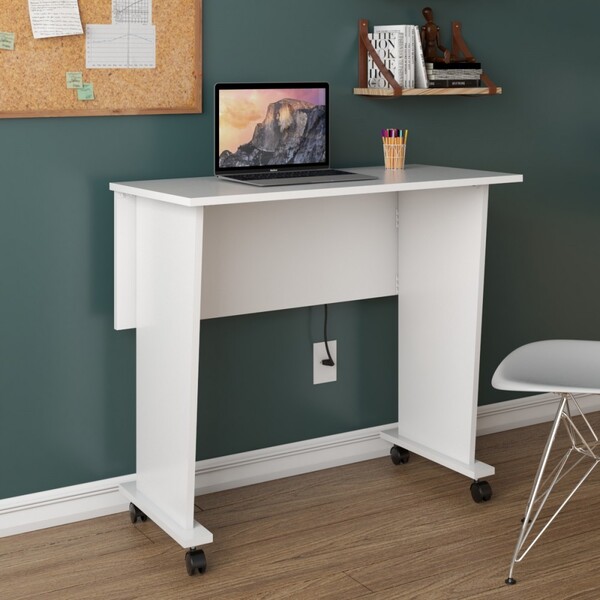 Mesa Para Computador Multiuso Dobrável Meli Com Rodízio Branc