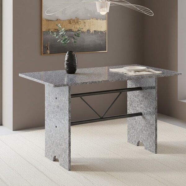 Mesa Para Cozinha 120x75cm Tampo Granito  Martelado Prata/ocre