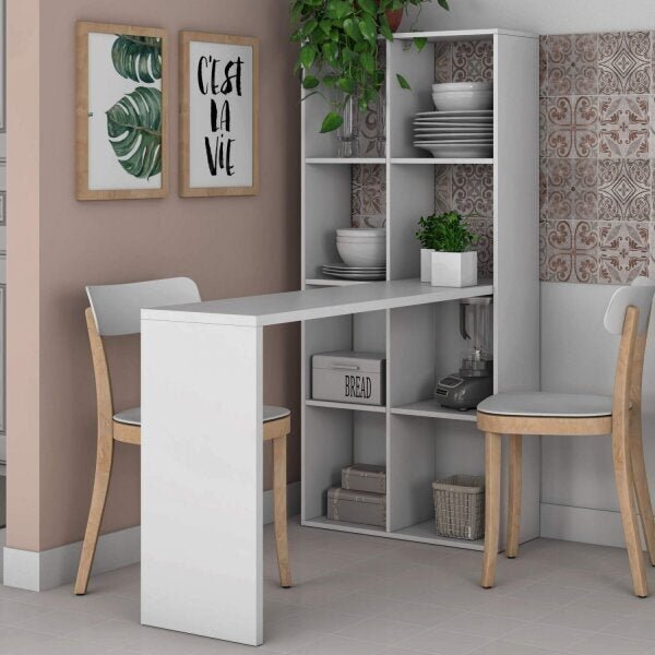 Mesa Para Cozinha Bancada Com Estante Nichos Cube Brv Móveis