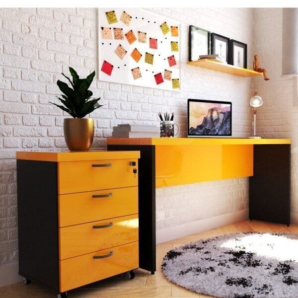 Mesa Para Escritório 120cmx42cm 120cm Preto E Amarela Preto/a