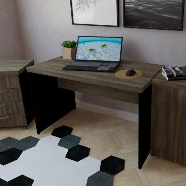 Mesa Para Escritório 140cmx60cm 140cm Preto E Ameixa Negra Pr