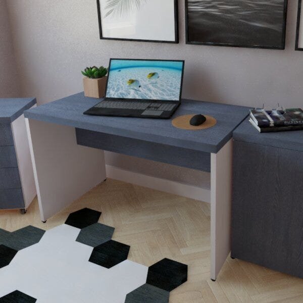 Mesa Para Escritório 140cmx60cm 40mm  Branco/azul