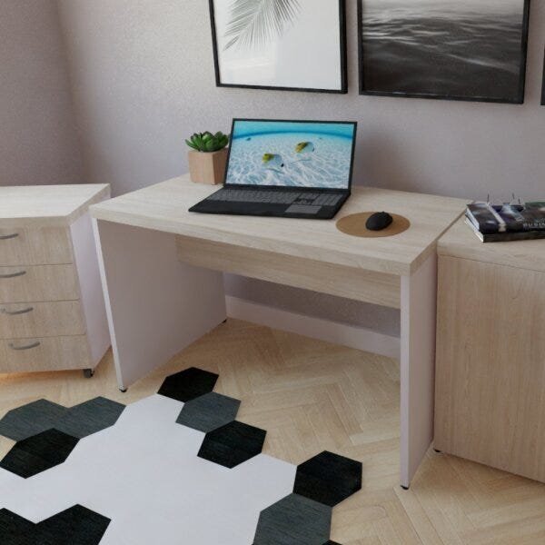 Mesa Para Escritório 160cmx60cm 160cm Branco E Geneve Branco/
