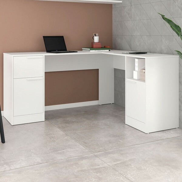 Mesa Para Escritório 2 Portas 1 Gaveta Branco Bc 96 - Brv Móv