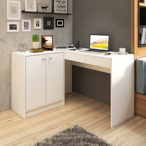 Mesa Para Escritório 2 Portas 2 Gavetas Dubai Branco - Fellic