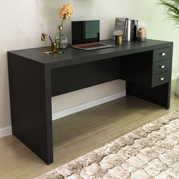 Mesa Para Escritório 3 Gavetas Preto Me4113 - Tecno Mobili